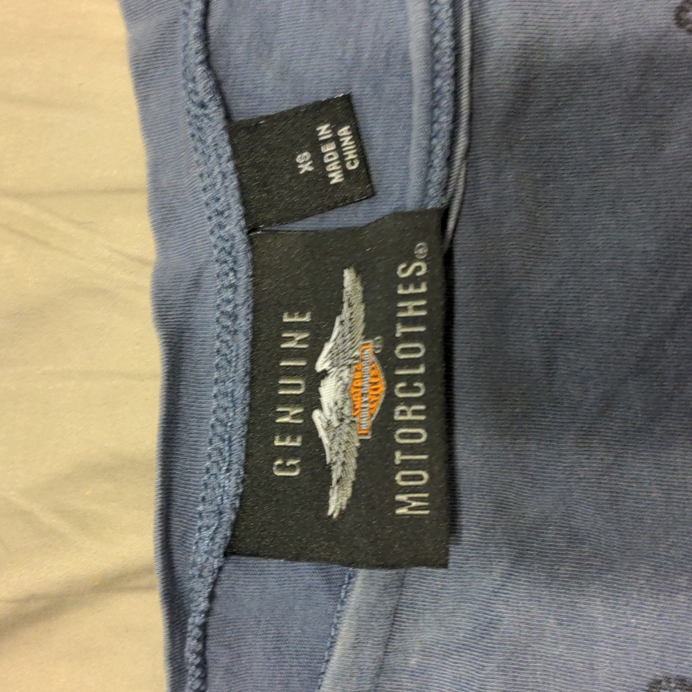 Harley Davidson Blue Boat Neck Short Sleeve Tee. Size Xsmall. Great Condition. - Picture 3 of 4